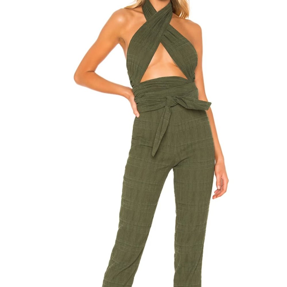 Tularosa Olive Green Cross-Front Jumpsuit